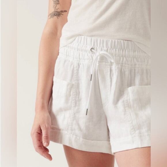 NEW Athleta Cabo Linen Pull On Drawstring Shorts Sz 14 White - Picture 2 of 10